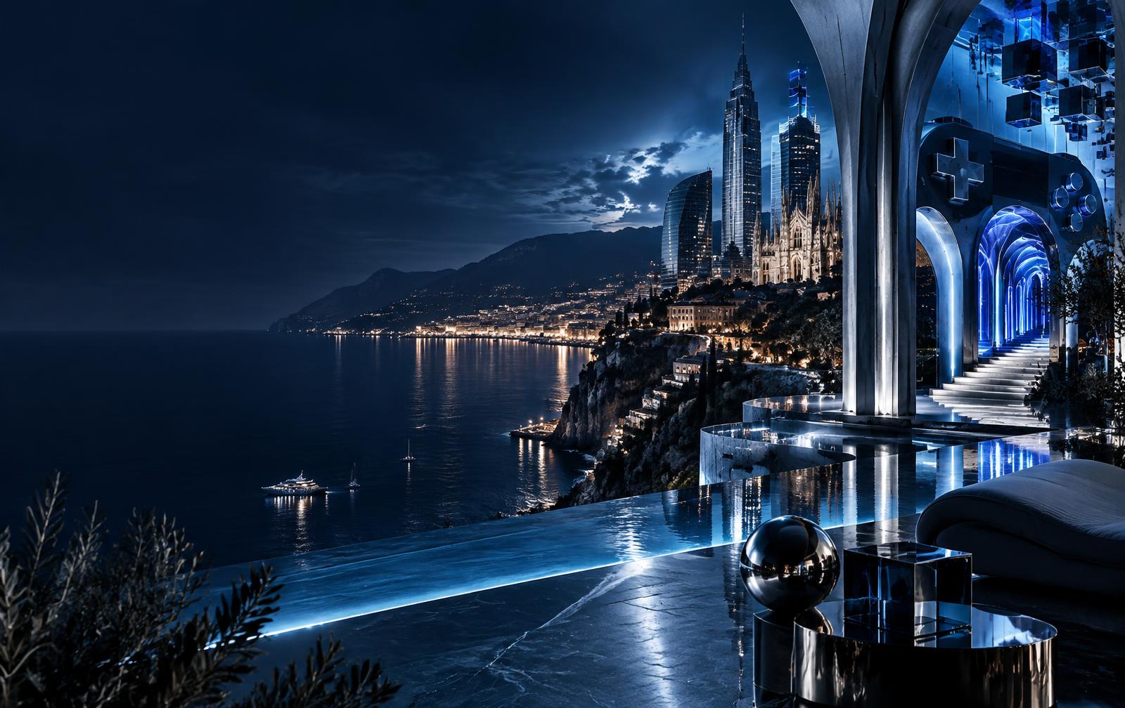 Paesaggio fantasy digitale al tramonto